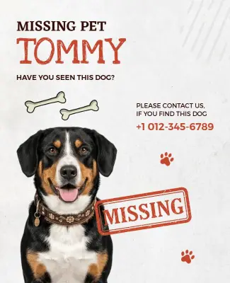 Alert Missing Dog Notice with Red Accents Poster Template