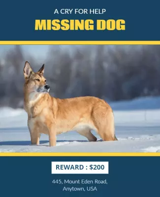 Alerting Blue Missing Dog Reward Poster Template