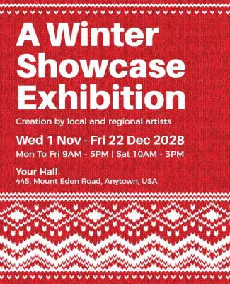 Alizarin Crimson Winter Exhibition Flyer Template