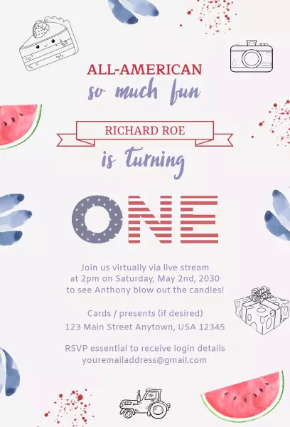 All-American Fun 1st Birthday Celebration Invitation Template