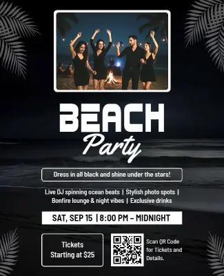 All-Black Dress Code Beach Party Event Flyer Template