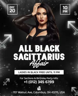 All Black Sagittarius Affair Event Flyer Template