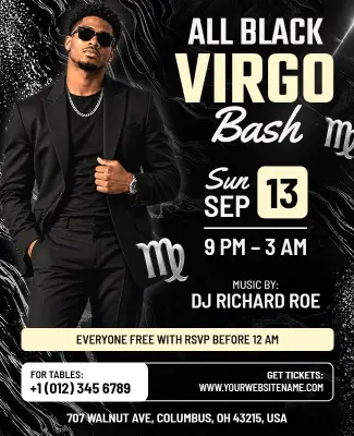 All Black Virgo Zodiac Party Flyer Template