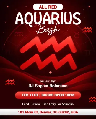 All Red Aquarius Event Bash Flyer Template