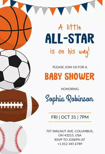 All-Star Sports Baby Shower Celebration Invitation Template