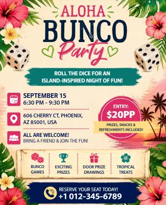 Aloha Bunco Party Event Flyer Template