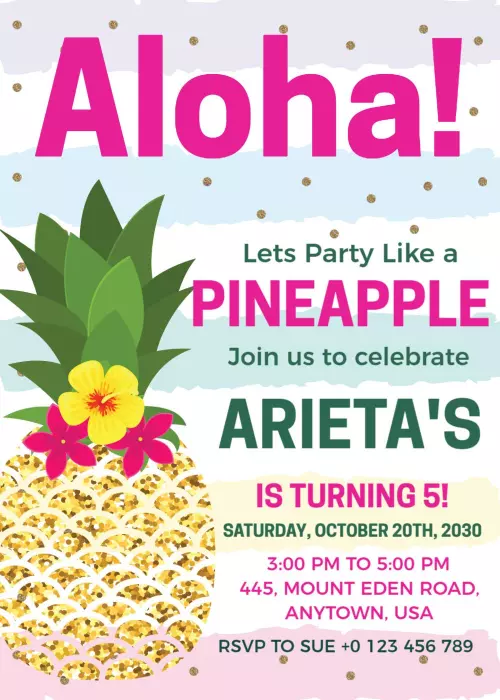 Aloha Pineapple Tropical Luau Birthday Invitation Template