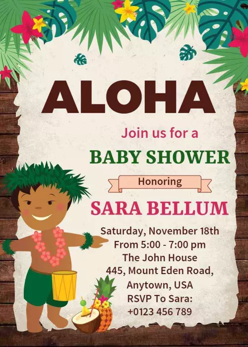 Aloha Tropical Luau Baby Shower Celebration Invitation Template