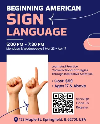 American Sign Language Course Flyer Template