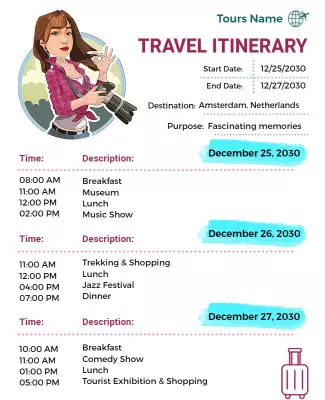 Amsterdam Travel Itinerary Flyer Template