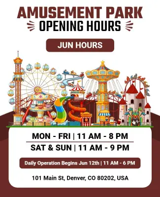 Amusement Park Opening Hours Flyer Template