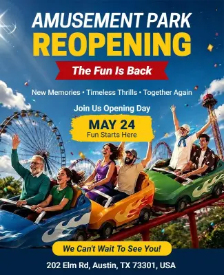 Amusement Park Reopening Event Flyer Template