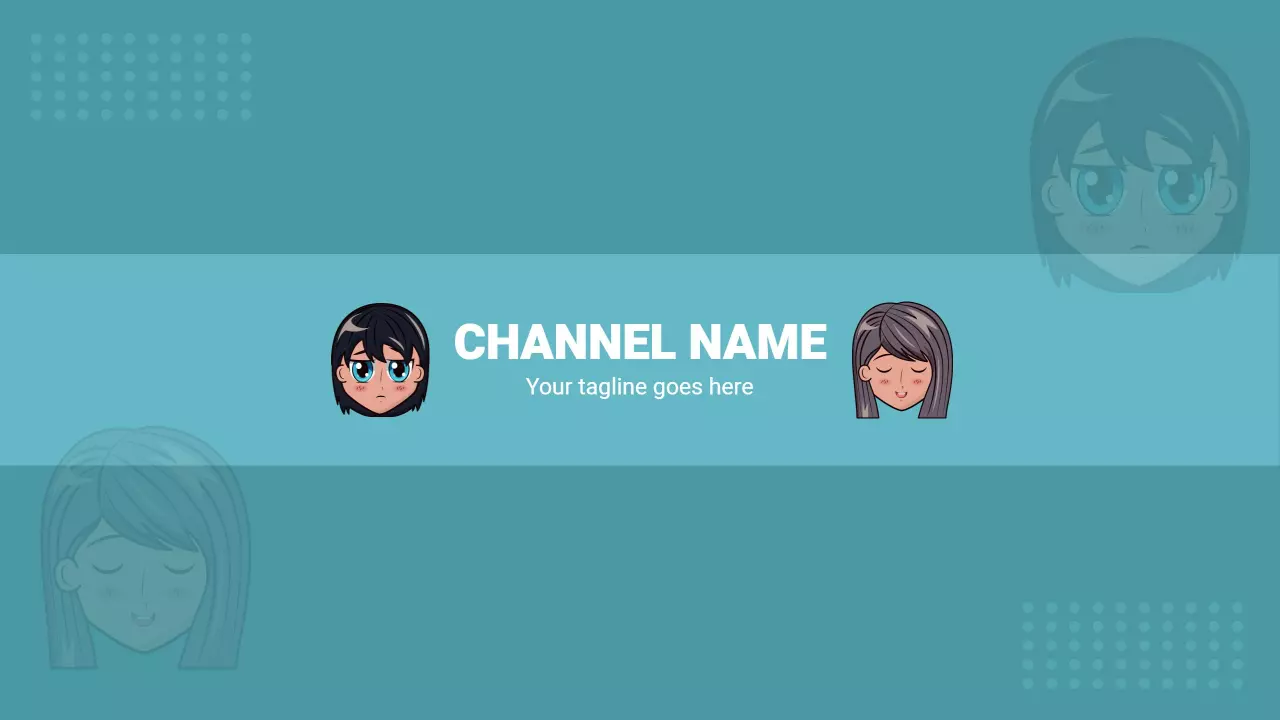 Anime Style Characters on Light Blue Background YouTube Banner Template