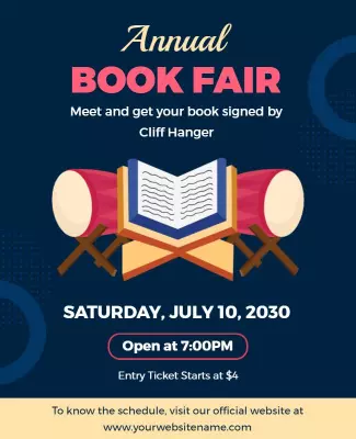 Bold Blue Annual Book Fair with Author Signing Flyer Template