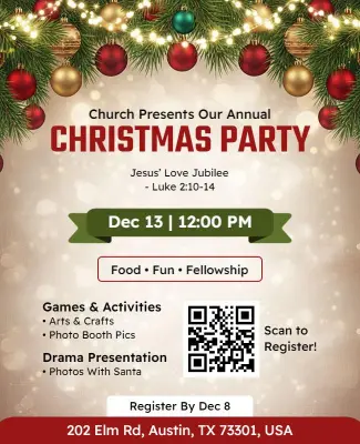 Annual Church Christmas Party Celebration Flyer Template