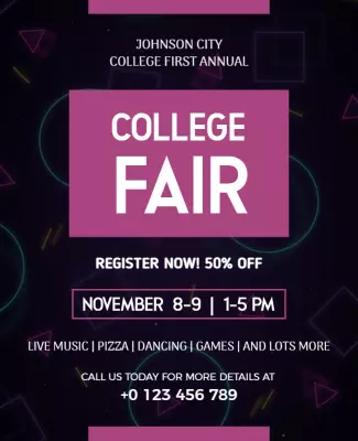 Neon Geometric College Fair Registration Event Flyer Template