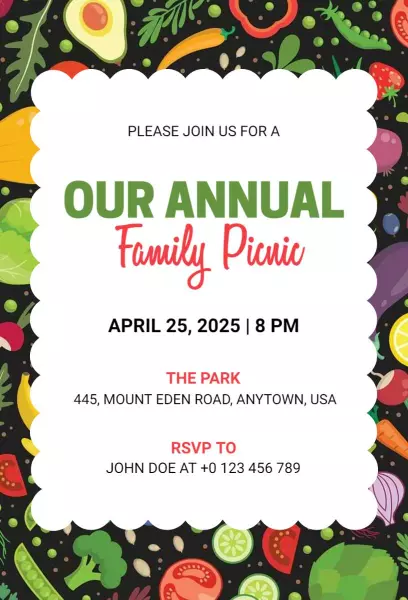 Annual Family Outdoor Picnic Gathering Invitation Template