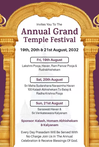 Annual Grand Temple Festival Celebration Invitation Template