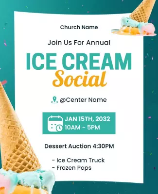 Bright Aqua Ice Cream Social Flyer Template