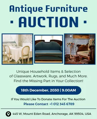 Charming Vintage Antique Furniture Auction Event Flyer Template