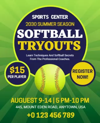 Apple and White Softball Tryout Flyer Designs Template