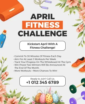April Fitness Challenge Promotional Flyer Template
