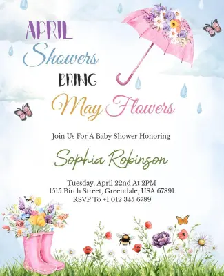 April Showers May Flowers Baby Shower Flyer Template