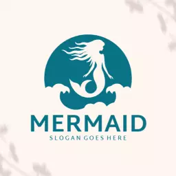 Aqua Mermaid Design Embracing Ocean Waves and Serenity Logo Template
