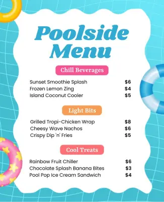 Aqua-Themed Poolside Menu Flyer Template