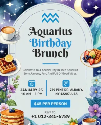 Aquarius Birthday Brunch Flyer Template