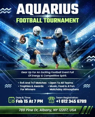 Aquarius Football Tournament Promotional Flyer Template