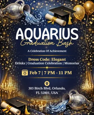 Aquarius Graduation Celebration Event Invitation Flyer Template