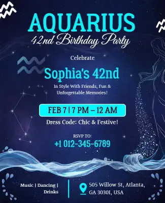 Aquarius Theme Birthday Party Flyer Template