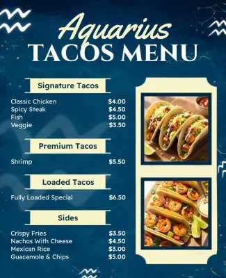 Aquarius Themed Taco Menu Flyer Template