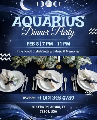 Aquarius Zodiac Dinner Party Flyer Template