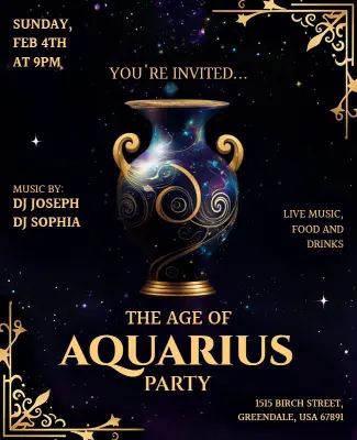 Aquarius Zodiac Sign Party Event Flyer Template