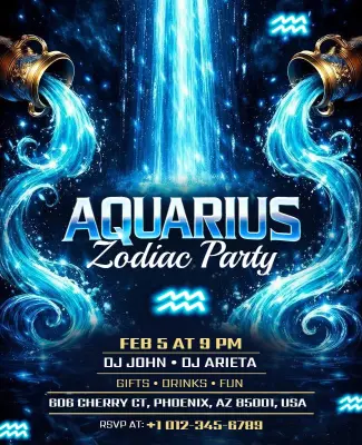 Aquarius Zodiac Theme Party Flyer Template