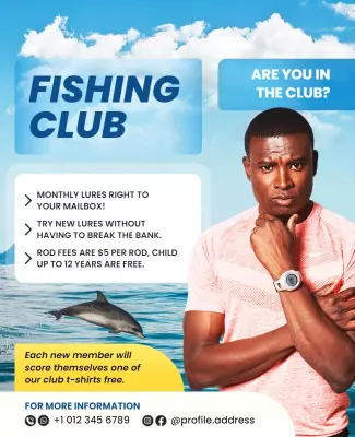 Aquatic Blue Fishing Club Membership Promotion Poster Template