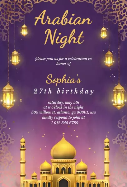 Arabian Night 27th Birthday Celebration Invitation Template
