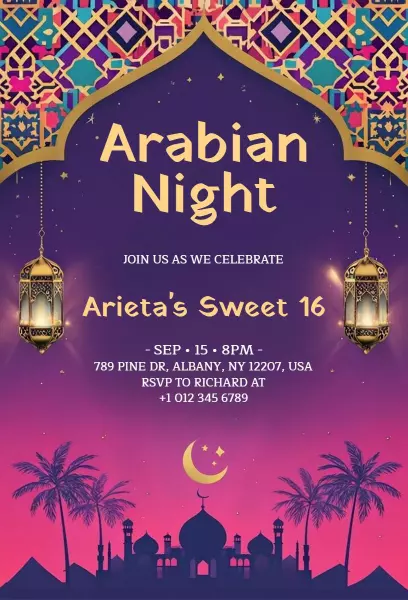 Arabian Night Sweet 16 Birthday Celebration Invitation Template