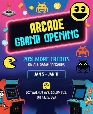 Arcade Grand Opening Promotional Flyer Template