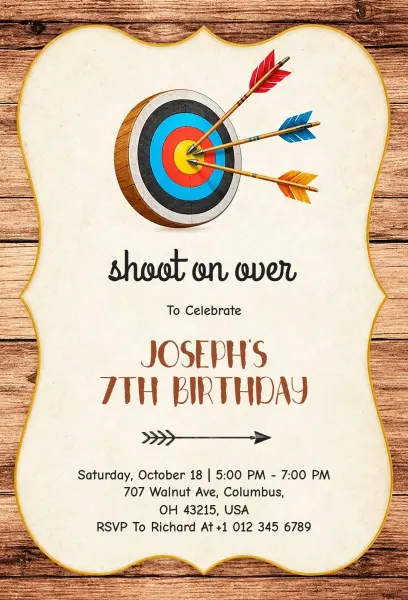 Archery Themed Birthday Party Invitation Template