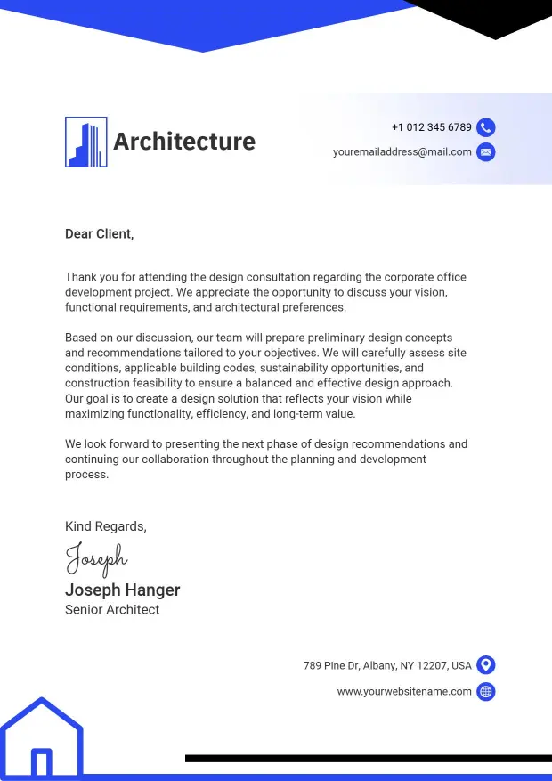 Architect's Client Meeting Summary Letterhead Template