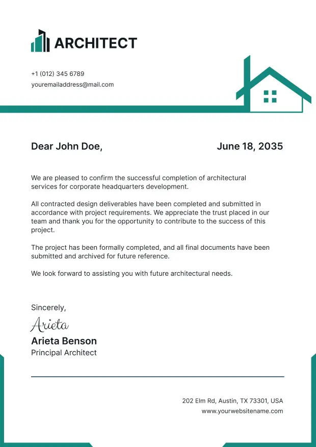 Architectural Project Completion Announcement Letterhead Template