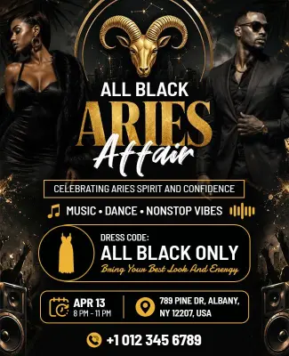 Aries All Black Party Flyer Template