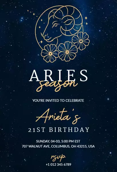 Aries Season Celestial 21st Birthday Celebration Invitation Template
