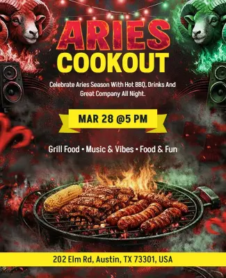 Aries Season Cookout Celebration Flyer Template