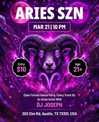 Aries SZN Music Party Flyer Template