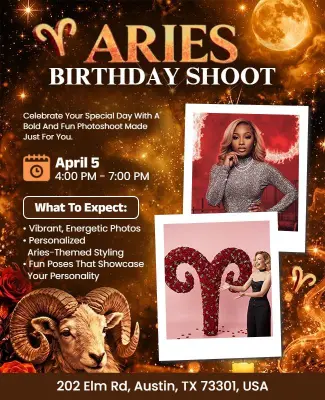Aries Zodiac Birthday Photoshoot Flyer Template