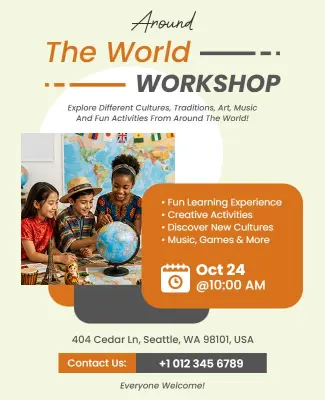 Around the World Workshop Flyer Template